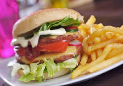 burger, fast-food, calories, frites, gras, salade