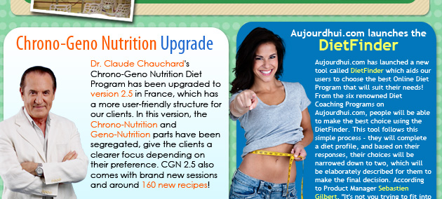 Chrono-Geno Nutrition Upgrade - Aujourdhui.com launches the DietFinder