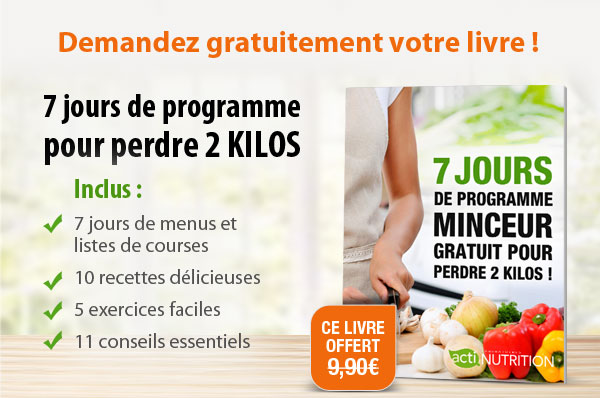 Demandez gratuitement votre livre ! 7 jours de programme pour perdre 2 kilos