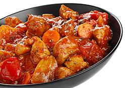 Filet mignon de porc au miel et tomates concassées